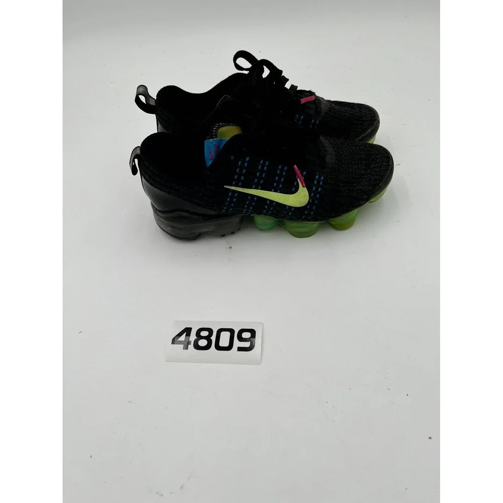 Nike Air VaporMax Flyknit 3 Youth 4Y Athletic Shoes Black Ghost Green Sneakers